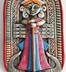 wall hanging Handcrafted Terracotta Goddess Durga Idol For Home, Temple, Office, Living Room Decoration, Multicolor