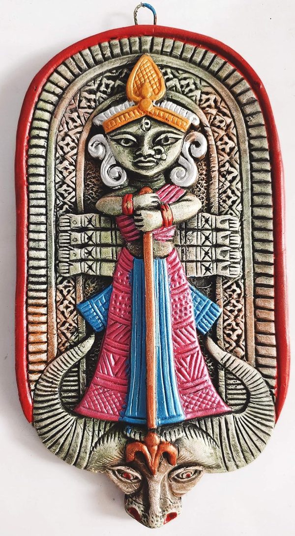wall hanging Handcrafted Terracotta Goddess Durga Idol For Home, Temple, Office, Living Room Decoration, Multicolor