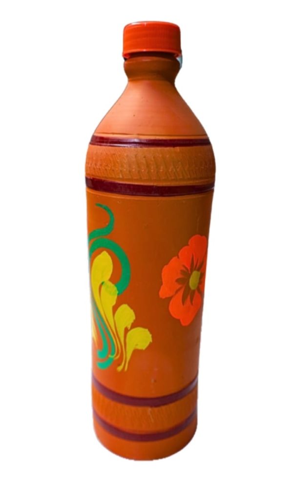 Terracotta Clay Water Bottle, Handmade Earthen Mitti Water Bottle, Handcrafted Terracotta Water Bottle Set Of 1, Brown Fine Finish 1 liters