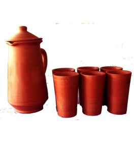 handicrafts ECO clay jar set with glass 1 litre