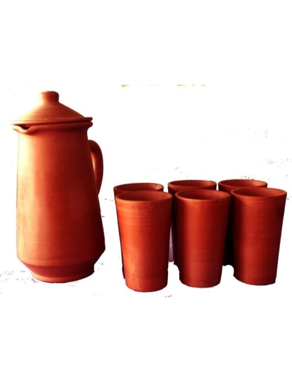 handicrafts ECO clay jar set with glass 1 litre