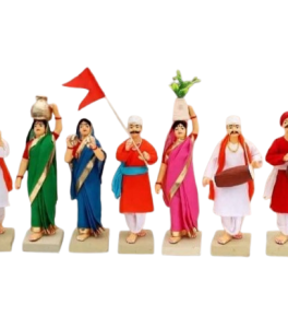 simonart and printing Handmade Miniature Terracotta Clay Idol -Group of Pandharpur Warkaris - Set of 7, Multi